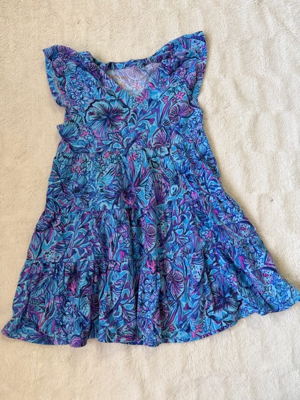 Lily Pulitzer 4-5T (Sm) like-new cotton Blue Floral Tiered V-Neck Dress